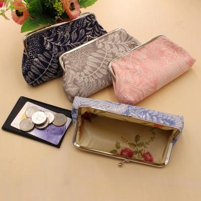Coin Purse with Kiss-lock Closure Floral Lining Compact Canvas Wallet for Coins Cards