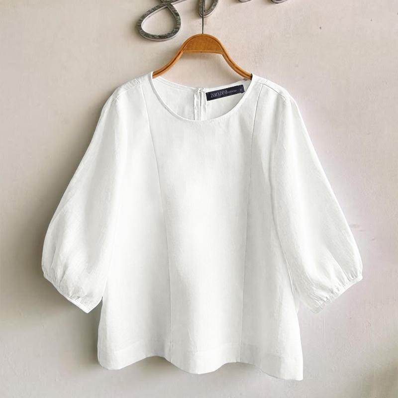 

ZANZEA Women Summer O-neck Loose Casual 3/4 Sleeve Blouse