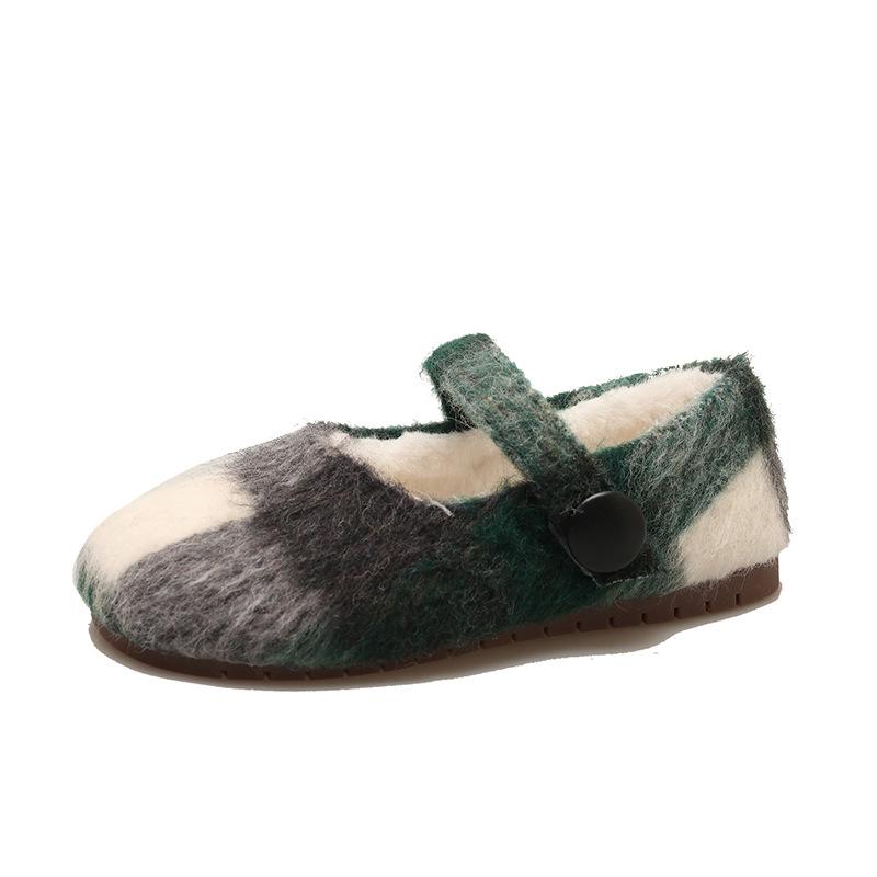 Fleece flat-bottomed Mary Jane fluffy shoes for women's autumn and winter wear 2025 new versatile shallow mouth small fragrant soft-soled single shoes