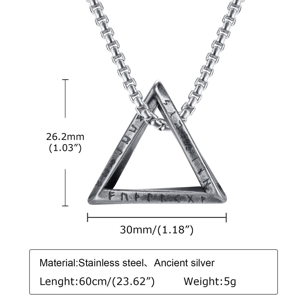 Nordic Triangle Pendant Necklaces for Men Boys,Waterproof Stainless Steel Pendant Necklaces with 50-70CM Box Chain,Stylish Gifts
