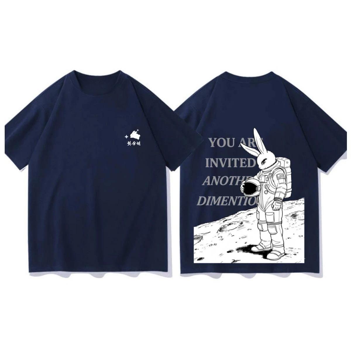 

Summer Casual Shirt CSH GLOBAL Cotton T-shirt Space Rabbit Printed Short Sleeved Shirt Y2k Man Women Harajuku O-neck 4XL