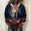 Women's Long Sleeve Halloween Print Pullover Hoodie with Drawstring Hood