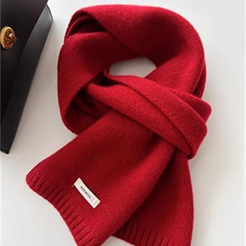 100% pure knitted scarf women's autumn and winter solid color versatile warm Korean version scarf men's long style atmosphere