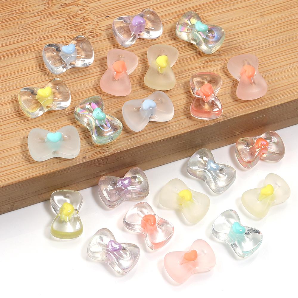 50pcs 10x16mm Acrylic Heart Bow Beads Mixed Color Loose Beads For DIY Jewelry Making Bracelets Necklace Key Phone Chain