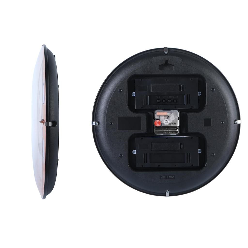 Nástěnné hodiny Nbdeal Teplota Vlhkost Zobrazení Data Dne v týdnu Plynulá sekundová ručička Tichý chod Průměr 33,5 cm Analogové Sférické sklo SY-8791 Oranžové