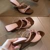 Slipper Mules Low High Heels Shoes Summer Best Street Look Females Square Head Open Toe Bow Strappy Sandals Women