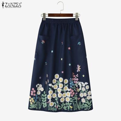 Women Floral Print Casual Elastic Waist Loose Summer Skirts