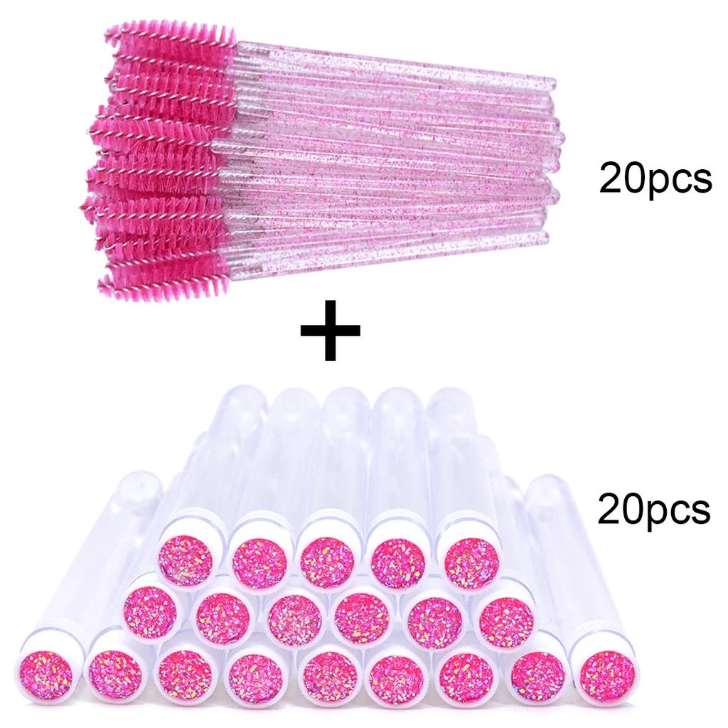 20Pcs Eyelash Brush With 20Pcs Containers Dust-proof Tube Reusable Eye Lash Mascara Wands Replaceable Makeup Applicators Tools