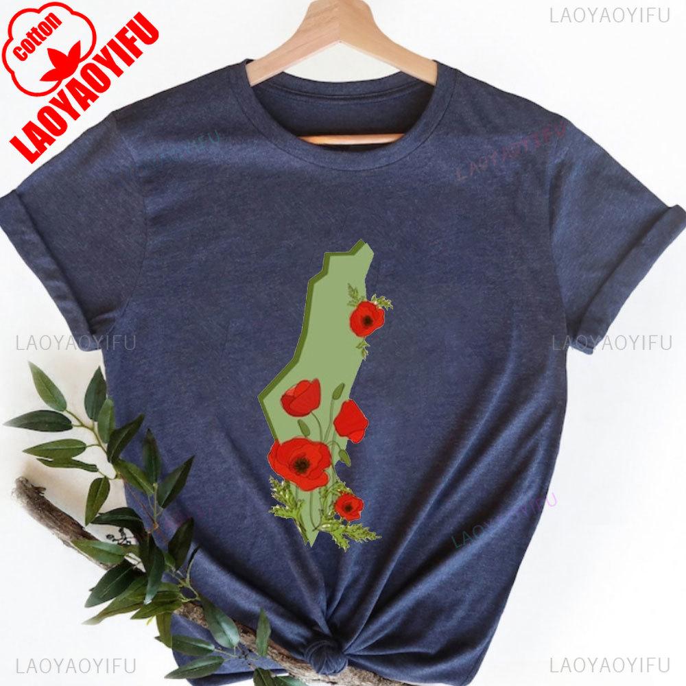 

Palestine T Shirt Palestine Map Tops Simple Palestine Unisex Women Unisex Tshirt Poppy Flower Tees Round Neck Breathable Camisetas 4XL