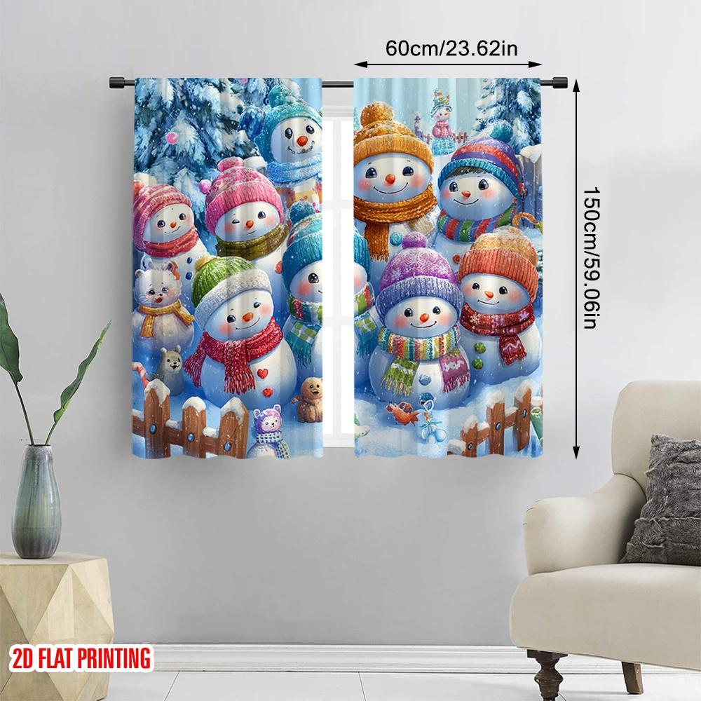 2 Stück, 2D-Flachdruck Lichtfilternde Vorhänge Schneemannfamilie Winter Vielseitig Langlebig Polyester (ohne Stange) Zimmerdeko Ldeal