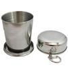 Stainless Steel Folding Cup With Keychain Camping Folding Cups Traveling Outdoor Collapsible Cup With Lid Portable Drinkware