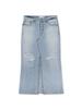 Holpeipeo Damaged Long Denim Skirt (Blue)