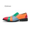 Hot Street Fashion Men Designer Pointed Patent Leather Shoes Mix Color Patchwork Loafers Wedding Male Office Dress Casual