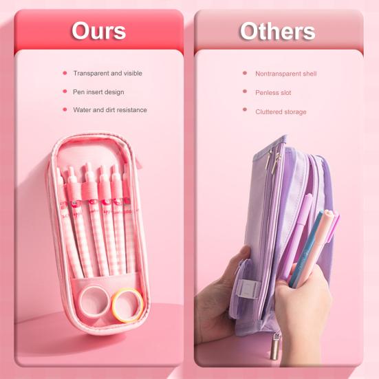 Pencil Box 3 Layers Large Capacity Canvas Student Portable Stationery Bag with Pen Slots Daily Use