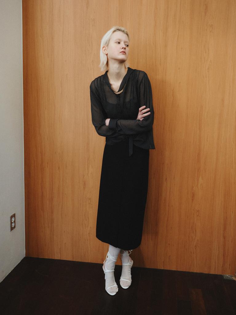 Reply Wool Blend Slit Skirt_Black