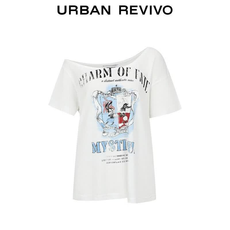 UR2026 Women's Retro Print Off-Shoulder T-Shirt