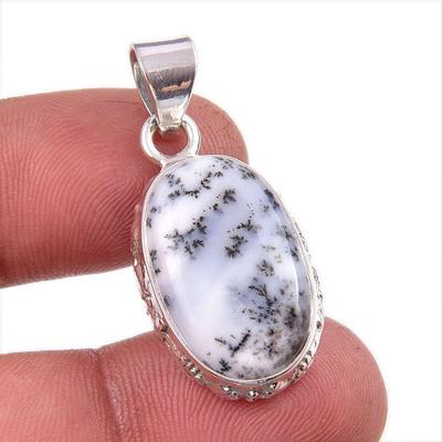 Natural Dendrite Opal Gemstone 925 Solid Sterling Silver Gift Pendant 1.5" S5g82