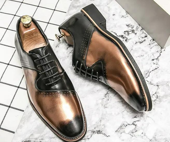 Men s Black Pointed Toe Leather Shoes: British Style Formal & Wedding Fashion Size 44 золотой
