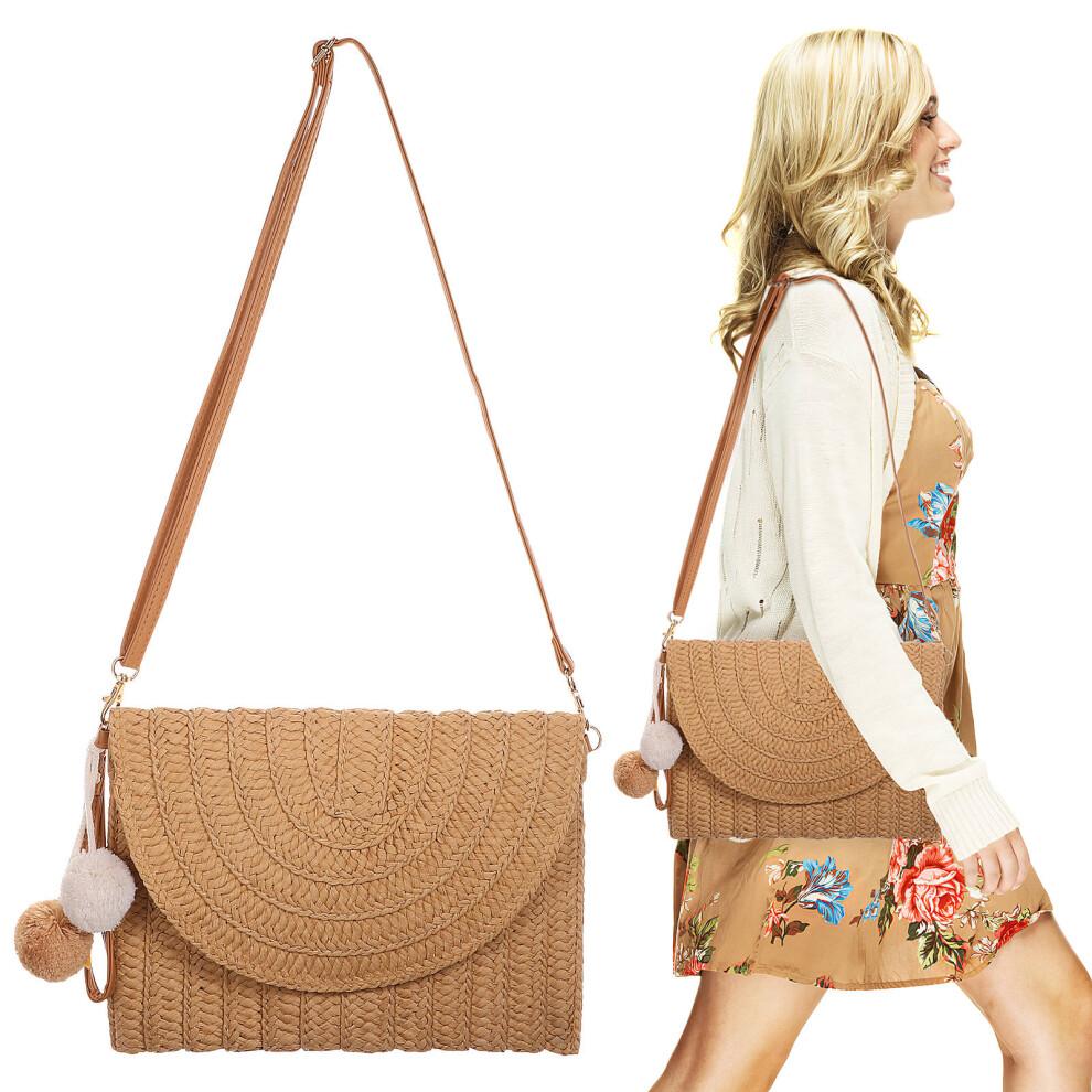 Beach Bags Straw Clutch Straw Shoulder Bag Women's'S Light Brown