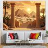 2D Plane Background Fabric with Egyptian Pyramids Energetic Ancient Egyptian Lions and Sphinxes Polyester Fiber
