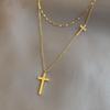 Stainless Steel Necklaces Cross Pendant Choker Multilayer Chain Double Stacked Wear Light Luxury Fine Necklace For Women Jewelry