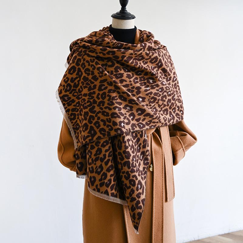 Luxus Winter Leopard Zweisaitiger Kaschmir Jacquard Schal Hohe Qualität Damen Verdickter Wickel Schal Damen Wolle Pashmina Schal black