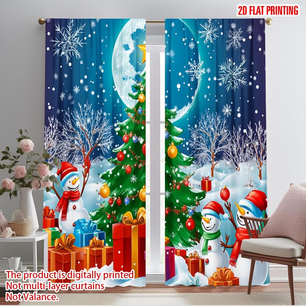 2pcs,2D plane printing Creative Curtains Cute Snowmen Christmas Trees (3) Durable 100% Polyester Fabric (without rod)