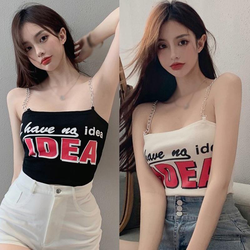 

Маленький жилет с цепочкой для отдыха, женский топ-труба с надписью, носящий летний слинг