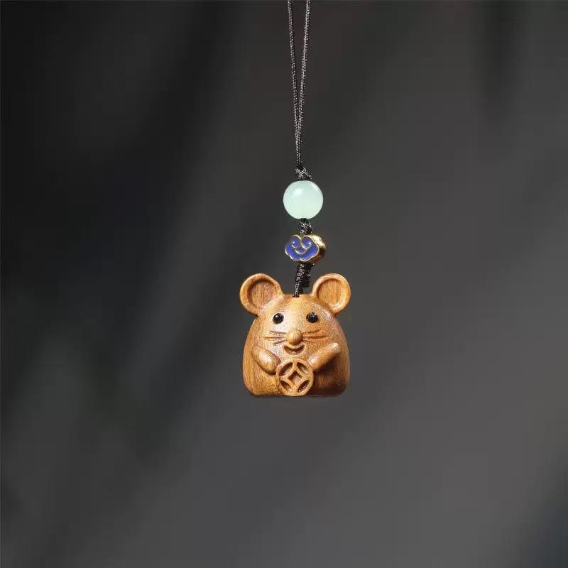 Cliff Cypress Zodiac Wood Carving Pendant Keychain