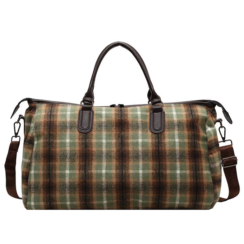 Portable Travel Bag Large Capacity Retro Plaid Crossbody Fitness Bag Short-distance Travel Luggage Bag