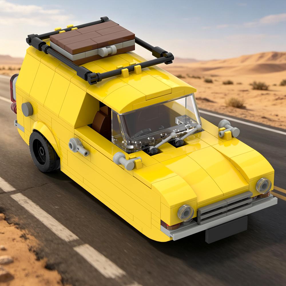 284PCS Classic Retro Van Building Blocks, Vintage British Car Model with Roof Rack, MOC Bricks for Fans Collection Birthday