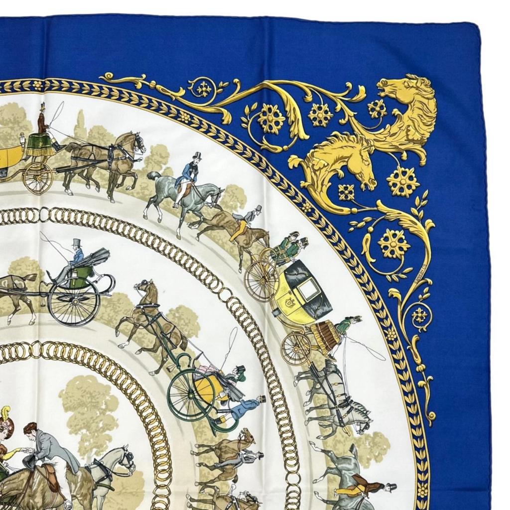 Hermes A Walk To Longchamps (LA PROMENADE DE LONGCHAMPS) Scarf Navy Blue Women Calle 90 Used