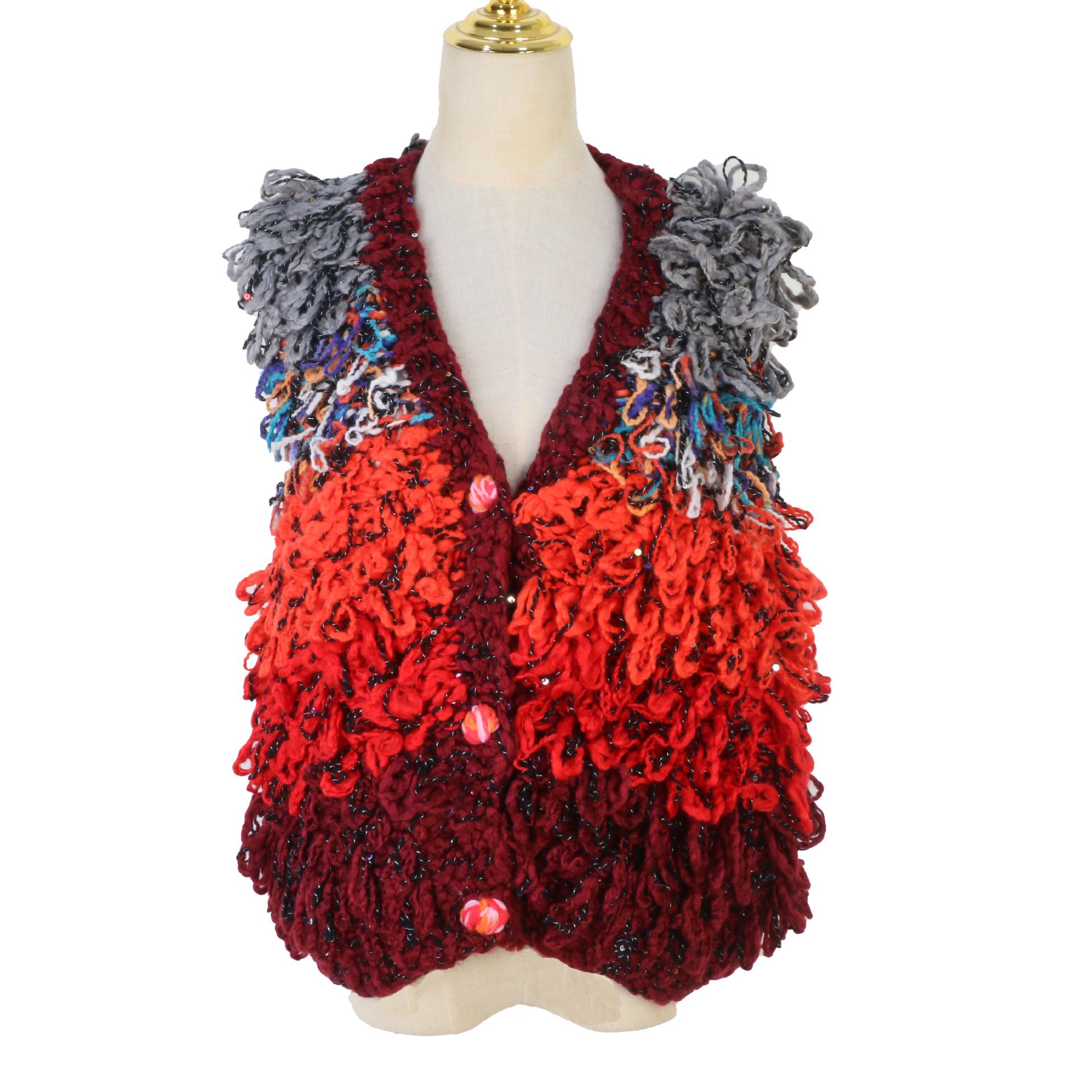 

Color-Block V-Neck Fringe Vest Sweater - Women s Spring/Autumn Sleeveless S