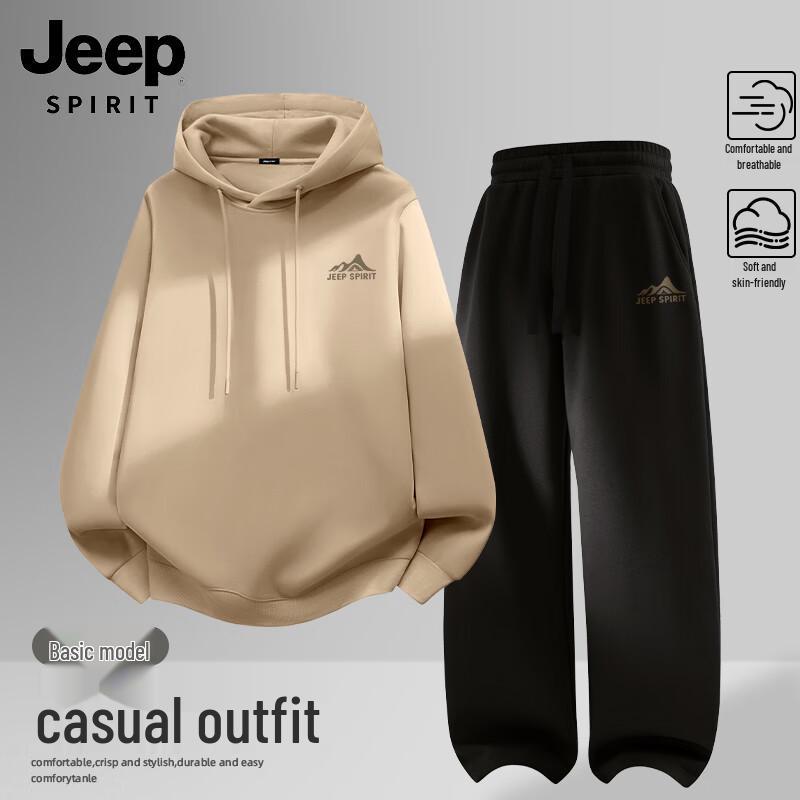 JEEP SPIRIT Men s Casual Hooded Sweatshirt & Pants Sportswear Set 3XL