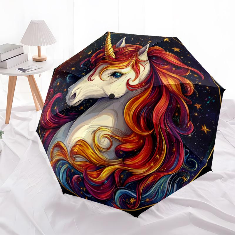 1 PC Automatic Folding Umbrella - Colorful Unicorn Pattern, Portable & Foldable Design with 8 Ribs, Christmas Birthday Gifts