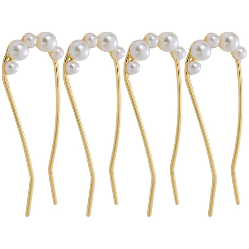 Beaupretty 4pcs French Hair Pin Pearl Hair Forks U Shaped Hair Stick Metal Womens Hair Clips Hair Accessories for Bun