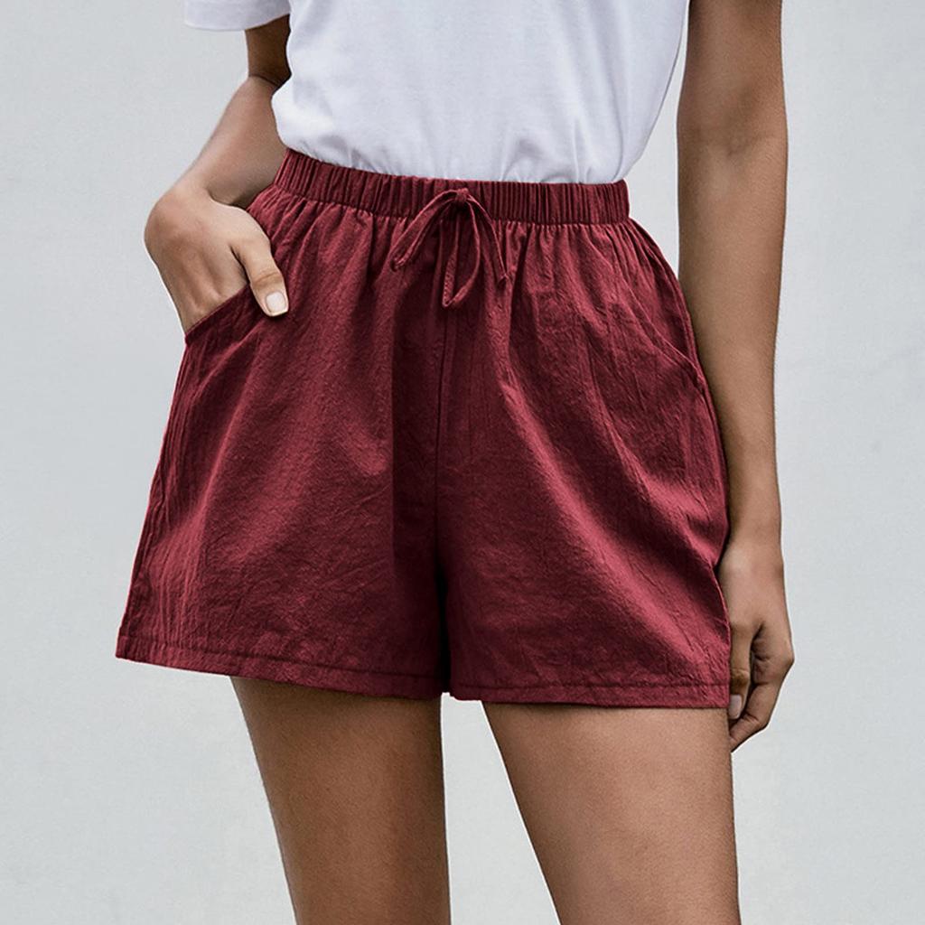 Women's Fashionable Color Drawstring Elastic Waist Pocket Casual Loose Shorts