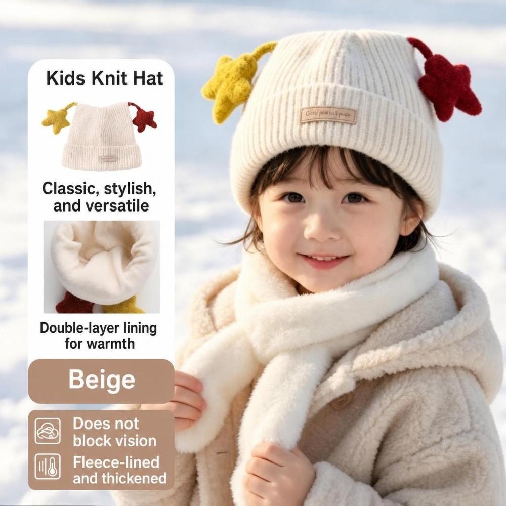 Thick Knit Children Hat Star Decor Knitted Cap Fashion Toddler Hat  Winter Outdoor