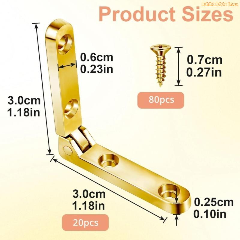 K1AE 20 Set  Gold Boxes Hinges 90 Degree Hinges Set for Small Chests & Craft Projects