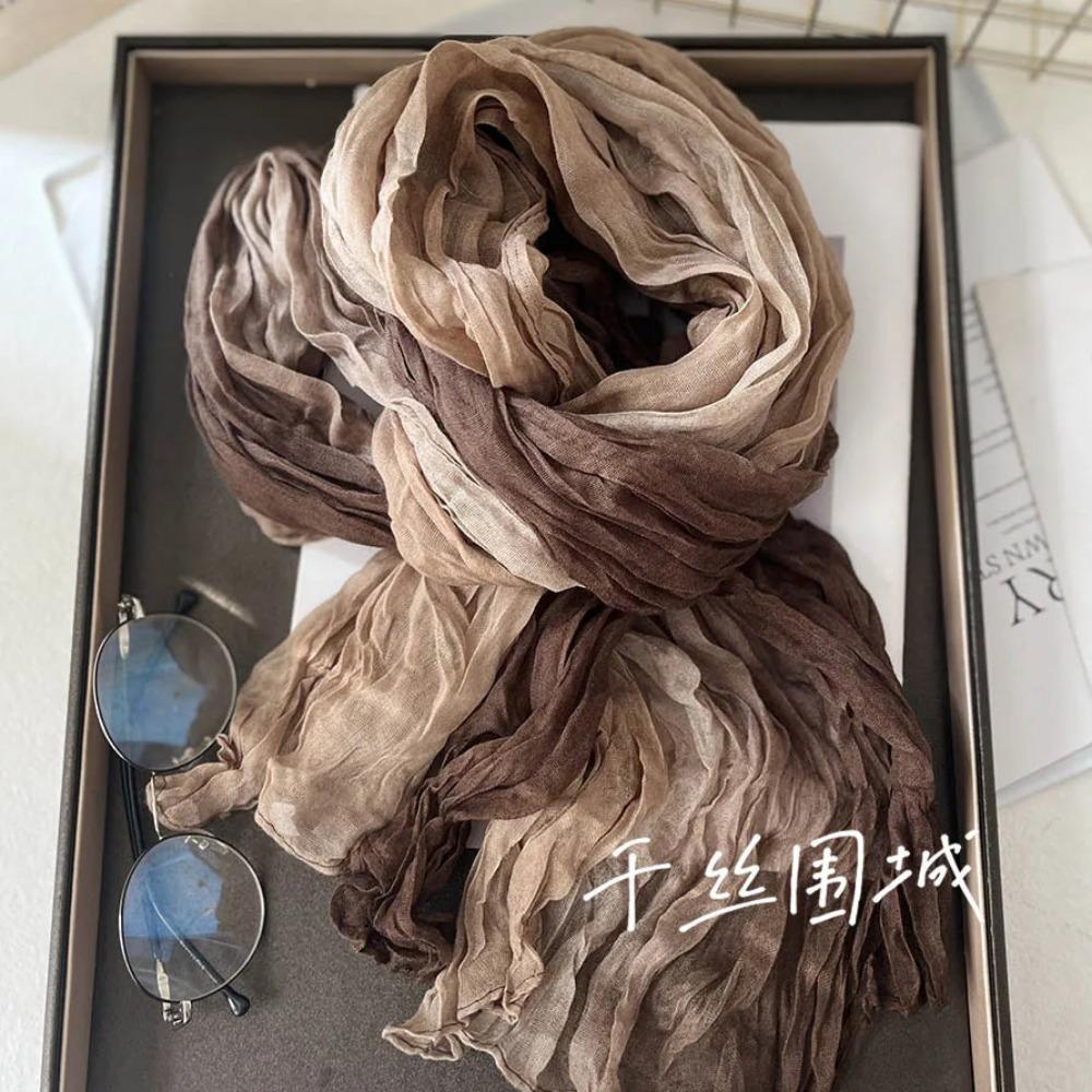 New Scarf Cotton Hemp Hand Feel Gradient Blue Autumn Winter Retro Versatile Printed Women's Long Fold Shawl Soft Fashionable