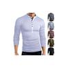 Premium Quality T-shirt Men Fashion Button Front Long Sleeve V-neck Solid Casual Slim Fit