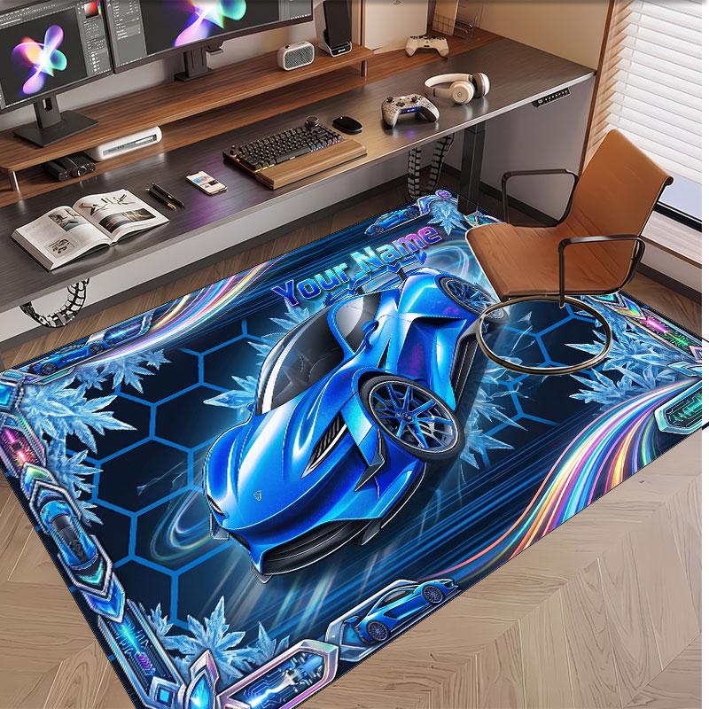 Car Racing Theme Soft Crystal Velvet Rug Custom Name & Text Print Non Slip Floor Rug for Bedroom Living Room