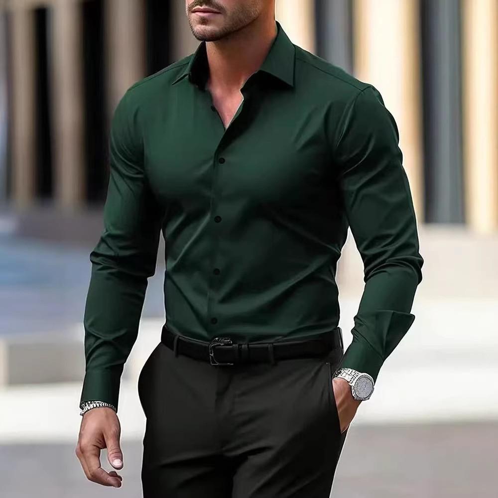 Frühling Herbst Neue Herrenkleidung Langarm Einfarbige Freizeithemden Herren Kragen Slim Fit Hemd Oberteile