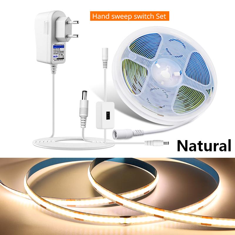 MALITAI 1-5M Flexible Led Light Bar 12V COB LED Strip Warm Nature White For Car Cabinet Kitchen Room With EU Plug