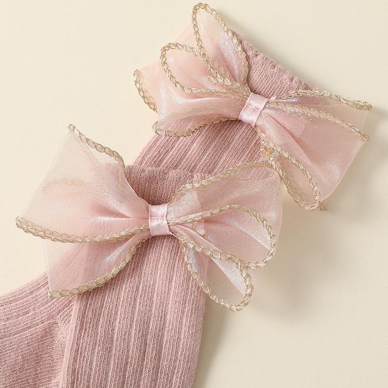 4 Pairs a Lot MILANCEL New Autumn Baby Girls Socks 0-2Y Infant Bow Solid Color Mid-tube Socks Baby Accessories