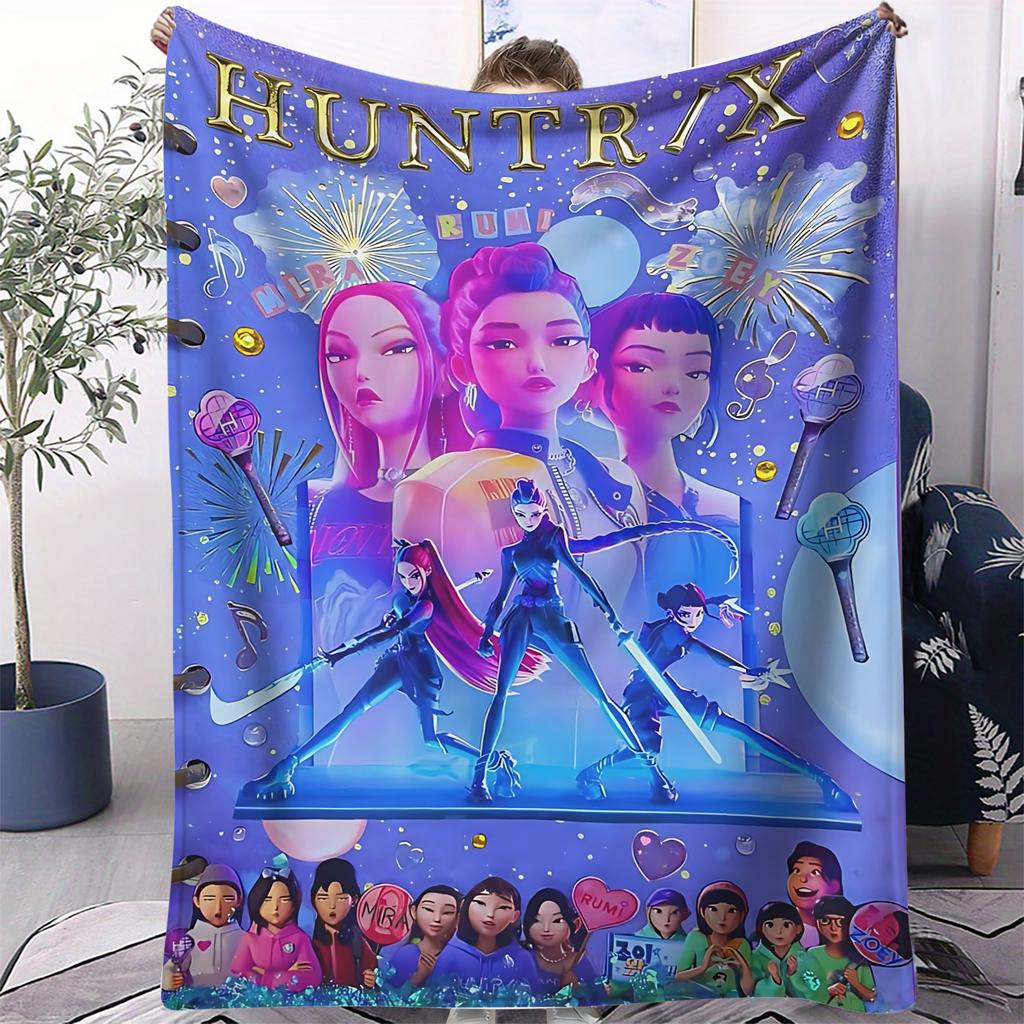 K-Pop Demon Hunter Blanket Hot Anime Girl Team Flannel Throw Blanket Winter Warm Blanket for Living Room Sofa Bed Cover Fan Gift