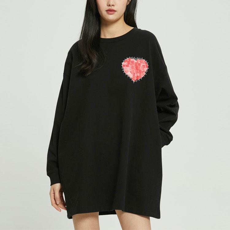 Calvin Klein Cotton Heart Letter Print Long Sleeve Dress Women Dresses Black J218677-BEH
