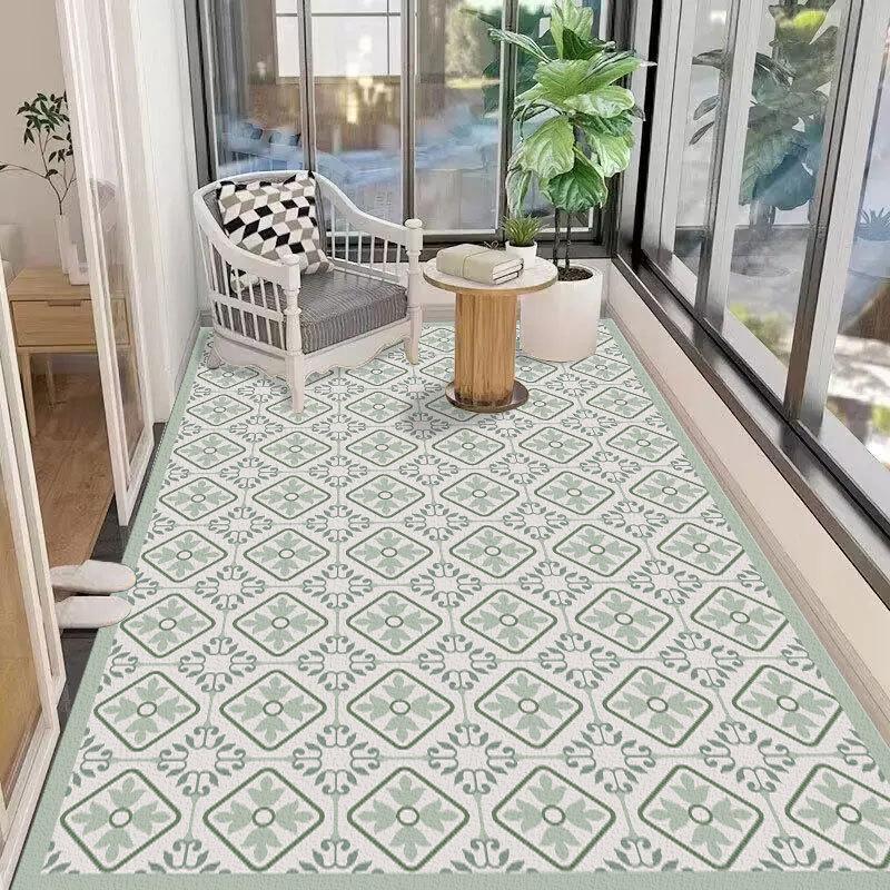 Waterproof and UV-resistant balcony floor mat, full-coverage bay window mat, scrub-friendly entrance carpet, wash-free PVC mat.