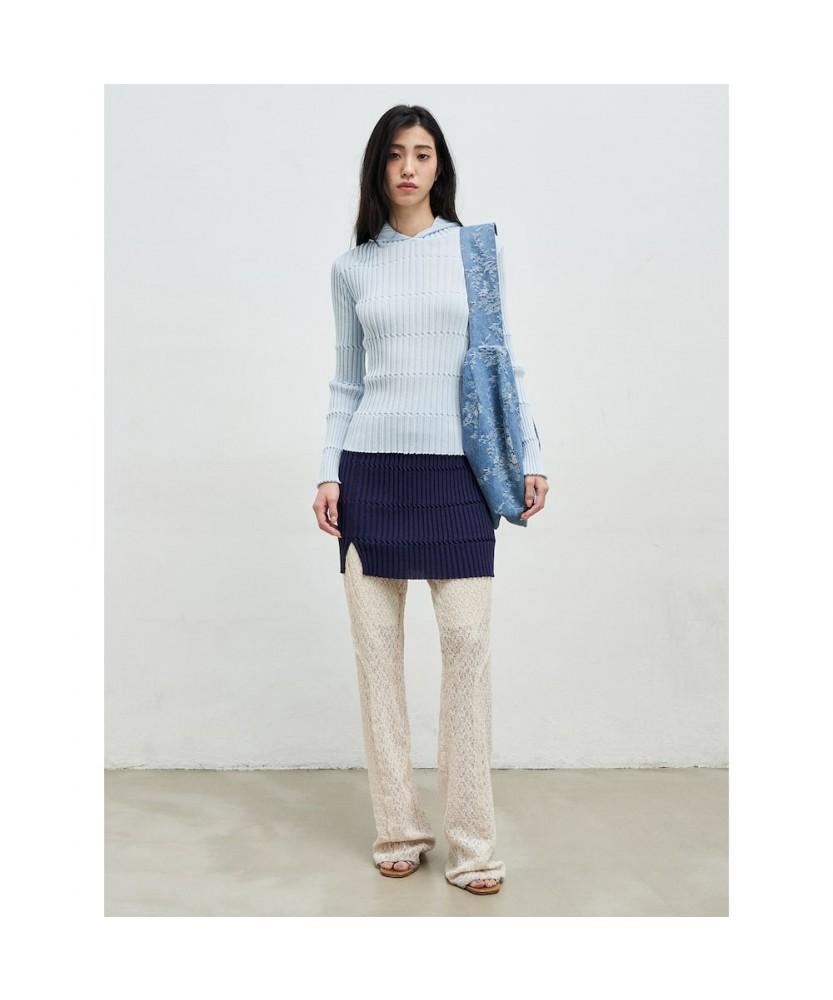 Anggae Flower Jacquard Denim Triangle Bag Blue