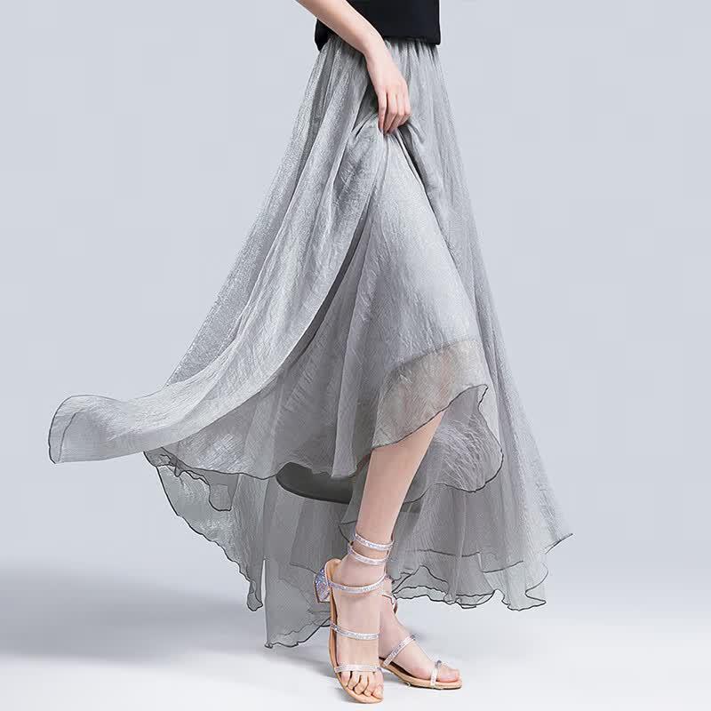 Silkbay Women's Irregular Hem Draped Maxi Skirt